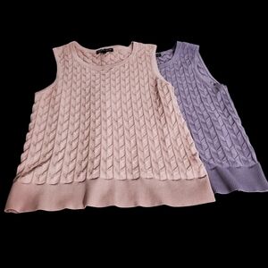 Cable & Gauge Pink & Lilac Cable Knit Sweater Vest Set of 2 Size M